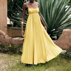 Yellow Sexy Women's Sleeveless Bohemian Tropical Holiday Dress